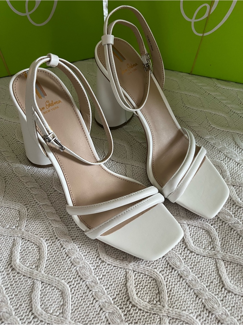 Sam Edelman “Kia” White Leather Heel Sandals with Ankle Strap Various Sizes